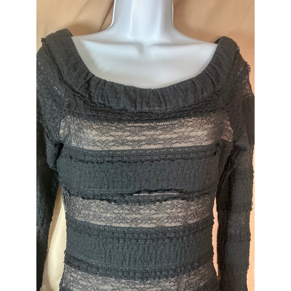 BCBGMAXAZRIA Bodycon Dress Womens Medium Black Excellent Lace Ruffle Striped - Picture 4 of 12